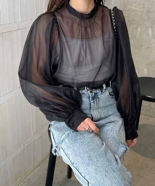 LE MORE（リモア）の「オーガンジーボリュームブラウス（シャツ/ブラウス・レディース・ブラック/アイボリー/ミント・FREE）」の3枚目の写真