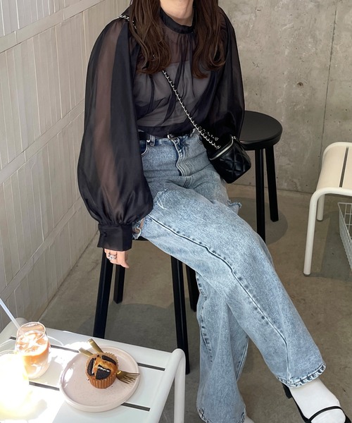 LE MORE（リモア）の「オーガンジーボリュームブラウス（シャツ/ブラウス・レディース・ブラック/アイボリー/ミント・FREE）」の18枚目の写真