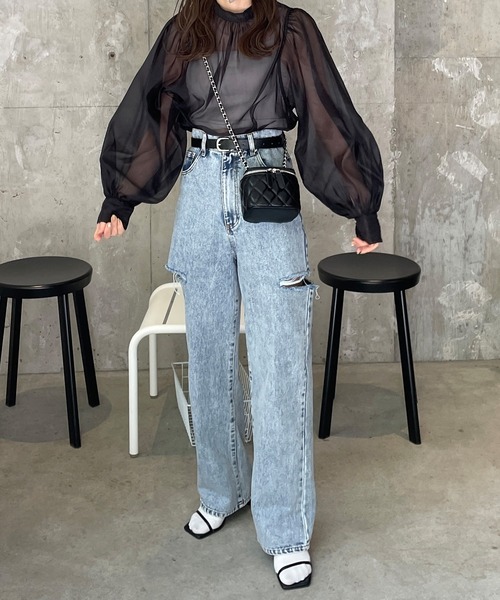 LE MORE（リモア）の「オーガンジーボリュームブラウス（シャツ/ブラウス・レディース・ブラック/アイボリー/ミント・FREE）」の12枚目の写真