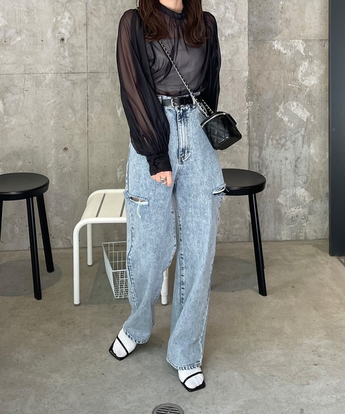 LE MORE（リモア）の「オーガンジーボリュームブラウス（シャツ/ブラウス・レディース・ブラック/アイボリー/ミント・FREE）」の9枚目の写真