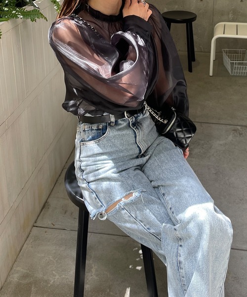 LE MORE（リモア）の「オーガンジーボリュームブラウス（シャツ/ブラウス・レディース・ブラック/アイボリー/ミント・FREE）」の7枚目の写真