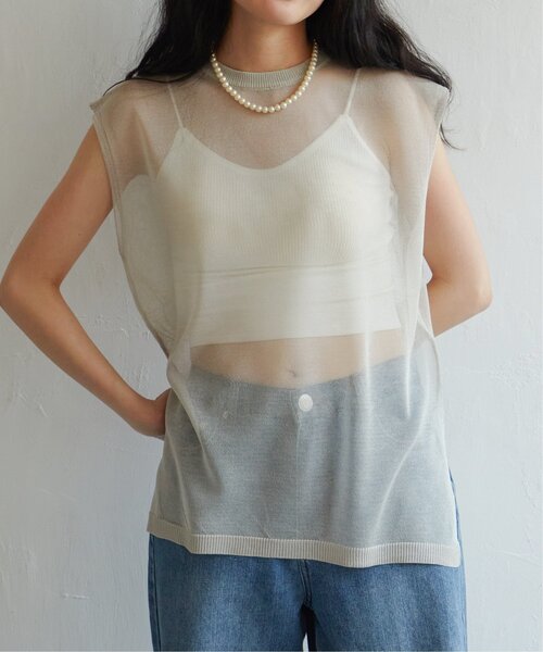 VENCEEXCHANGE（ヴァンスエクスチェンジ）の「シアーニットノースリトップス（ニット/セーター・レディース・ブラウン/ブラック/オフホワイト/グレー・FREE）」の15枚目の写真