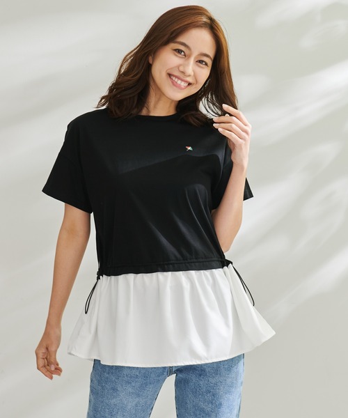 Arnold Palmer（アーノルドパーマー）の「シルケット 天竺 切替 ドロスト トップス（Tシャツ/カットソー・レディース・ミント/ホワイト/ブラック・L/S/M）」の2枚目の写真