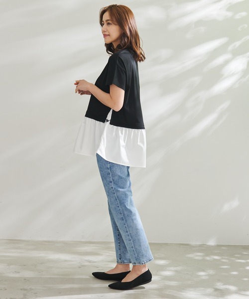 Arnold Palmer（アーノルドパーマー）の「シルケット 天竺 切替 ドロスト トップス（Tシャツ/カットソー・レディース・ミント/ホワイト/ブラック・L/S/M）」の9枚目の写真