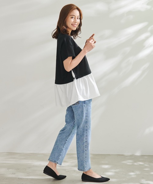 Arnold Palmer（アーノルドパーマー）の「シルケット 天竺 切替 ドロスト トップス（Tシャツ/カットソー・レディース・ミント/ホワイト/ブラック・L/S/M）」の16枚目の写真