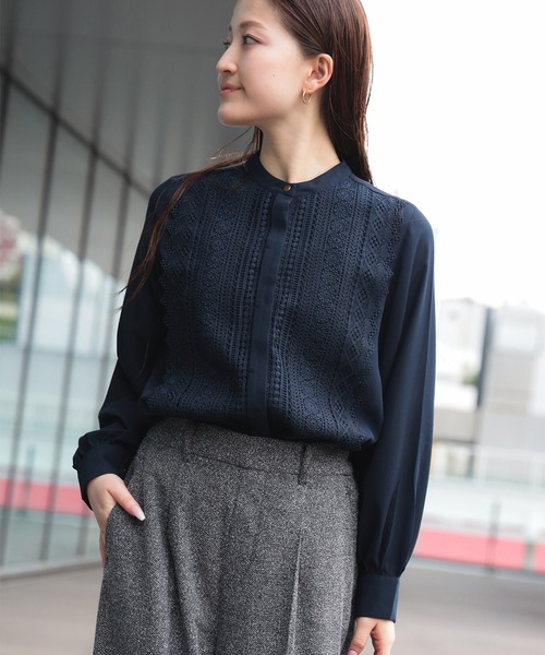 BEAMS HEART(ビームスハート)の「【WEB限定】フロントレース ブラウス(洗濯機可能)(シャツ/ブラウス・レディース・ベージュ/オフホワイト/ブラック/ネイビー/ライトグレー・FREE)」の10枚目の写真