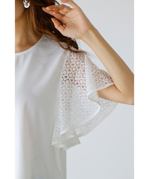 甘盛りしない!落ち袖レースフリルトップス（Tシャツ/カットソー