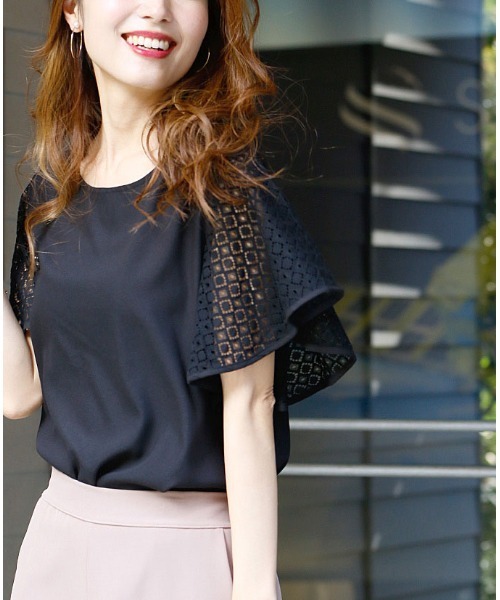 Ehre style(エーレスタイル)の「甘盛りしない!落ち袖レースフリルトップス(Tシャツ/カットソー・レディース・ブラック/ホワイト・FREE)」の11枚目の写真