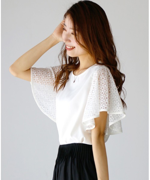 Ehre style(エーレスタイル)の「甘盛りしない!落ち袖レースフリルトップス(Tシャツ/カットソー・レディース・ブラック/ホワイト・FREE)」の19枚目の写真