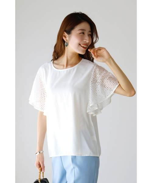 甘盛りしない!落ち袖レースフリルトップス（Tシャツ/カットソー