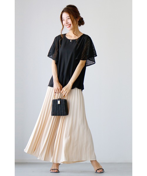 甘盛りしない!落ち袖レースフリルトップス（Tシャツ/カットソー