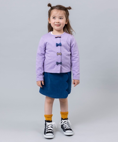 trois lapins kp（トロワラパンケーピー）の「TCミニ裏毛 リボンモチーフカーディガン(100~150cm)（カーディガン/ボレロ・キッズ・ラベンダー/ナチュラル・100cm/110cm/140cm/130cm/120cm/150cm）」の3枚目の写真