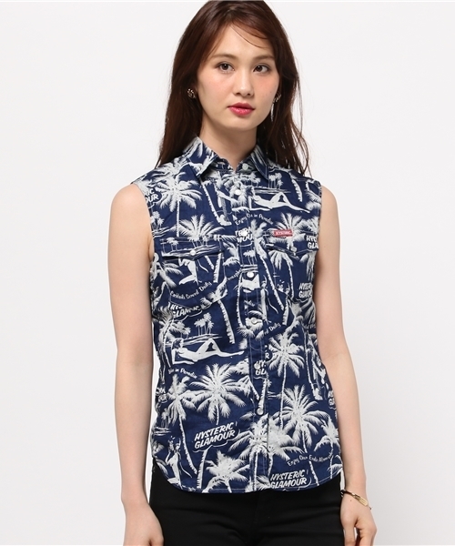 HYSTERIC GLAMOUR（ヒステリックグラマー）の「EXOTIC ATMOSPHERE総柄 ノースリーブSH（シャツ/ブラウス・レディース・ブルー系その他・FREE）」の4枚目の写真