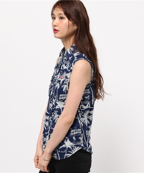 HYSTERIC GLAMOUR（ヒステリックグラマー）の「EXOTIC ATMOSPHERE総柄 ノースリーブSH（シャツ/ブラウス・レディース・ブルー系その他・FREE）」の5枚目の写真