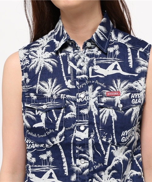 HYSTERIC GLAMOUR（ヒステリックグラマー）の「EXOTIC ATMOSPHERE総柄 ノースリーブSH（シャツ/ブラウス・レディース・ブルー系その他・FREE）」の8枚目の写真