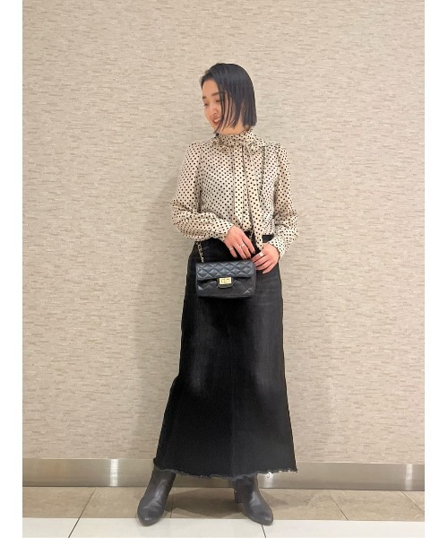 美品 ルルウィルビー デシンドットフリルボウタイブラウス 黒 2サイズ 定番 LOULOU WILLOUGHBY】デシンドットフリルボウタイブラウス