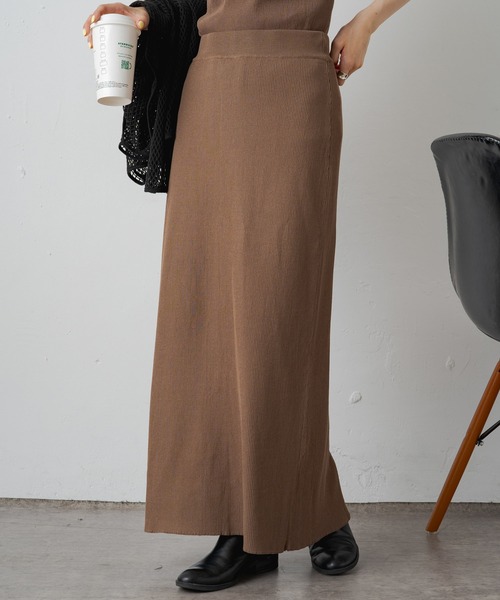PUAL CE CIN（ピュアルセシン）の「【2023AW/Du noir】リブナロースカート（スカート・レディース・ブラウン/ブラック/グレイッシュベージュ・FREE）」の4枚目の写真