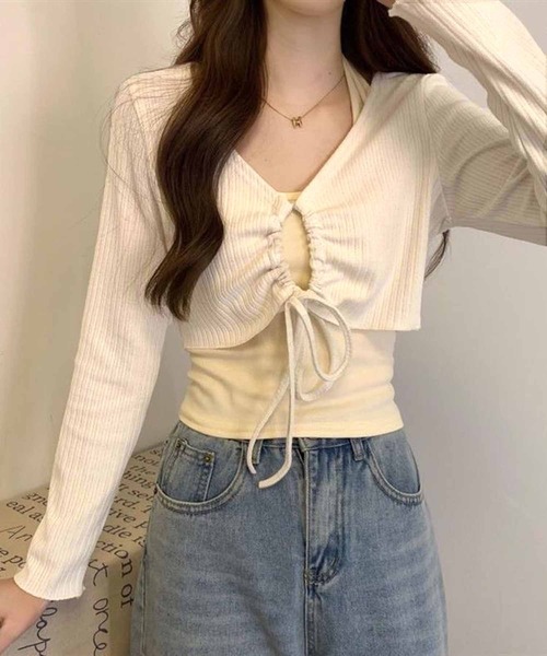 NANEA(ナネア)の「クロップド丈 フロントシャーリングトップス(ニット/セーター・レディース・グリーン/グレー/ホワイト・フリー)」の10枚目の写真