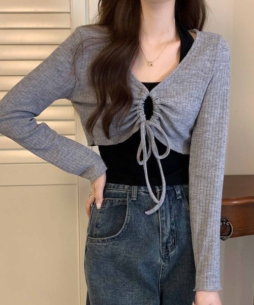 NANEA(ナネア)の「クロップド丈 フロントシャーリングトップス(ニット/セーター・レディース・グリーン/グレー/ホワイト・フリー)」の12枚目の写真