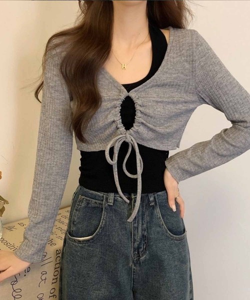 NANEA(ナネア)の「クロップド丈 フロントシャーリングトップス(ニット/セーター・レディース・グリーン/グレー/ホワイト・フリー)」の14枚目の写真
