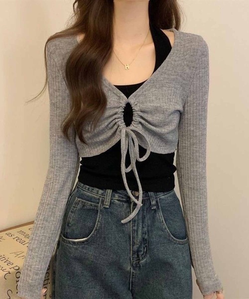 NANEA(ナネア)の「クロップド丈 フロントシャーリングトップス(ニット/セーター・レディース・グリーン/グレー/ホワイト・フリー)」の16枚目の写真