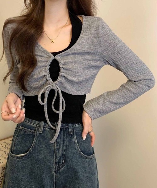 NANEA(ナネア)の「クロップド丈 フロントシャーリングトップス(ニット/セーター・レディース・グリーン/グレー/ホワイト・フリー)」の17枚目の写真