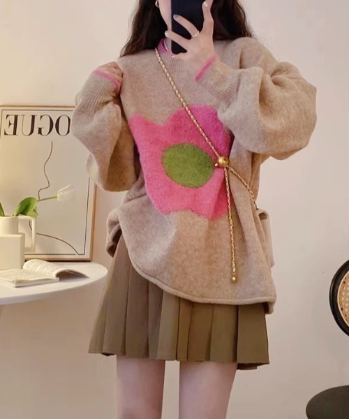 セール】新色追加/花柄ジャカードニットプルオーバー（ニット/セーター