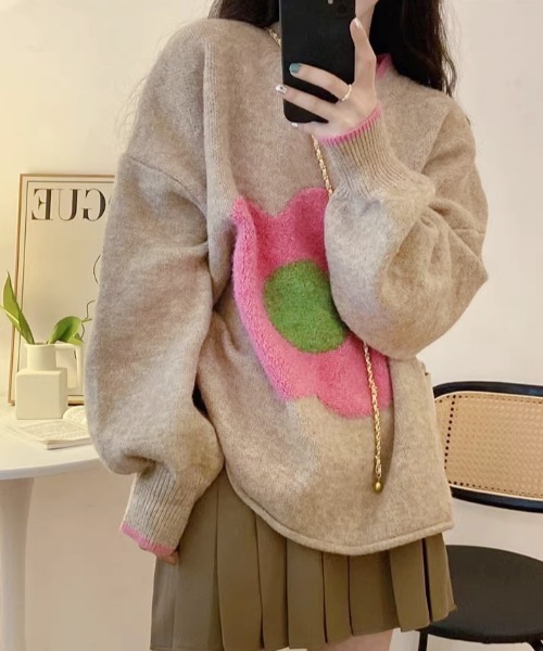 セール】新色追加/花柄ジャカードニットプルオーバー（ニット/セーター