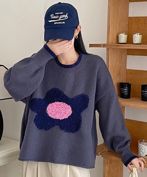 DIAVEL（ディアベル）の「新色追加/花柄ジャカードニットプルオーバー（ニット/セーター・レディース・ベージュ/グリーン/ダークグレー/ホワイト/ネイビー・M）」の18枚目の写真