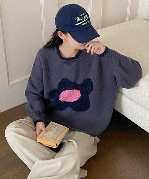 DIAVEL（ディアベル）の「新色追加/花柄ジャカードニットプルオーバー（ニット/セーター・レディース・ベージュ/グリーン/ダークグレー/ホワイト/ネイビー・M）」の19枚目の写真