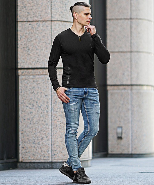 SOMEDIFF(サムディフ)の「ウォッシャブルPU×多様ラバープリントロンT メンズ 春服(Tシャツ/カットソー・メンズ・ホワイト/ブラック・XL/M/L)」の20枚目の写真