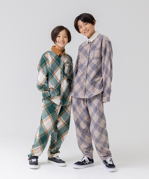 JAM & LINK(ジャムアンドリンク)の「「@r.y.623」コラボ企画 布帛チェックワイドパンツ(その他パンツ・キッズ・ブラウン/グリーン・120cm/140cm/110cm/150cm/130cm/160cm)」の22枚目の写真