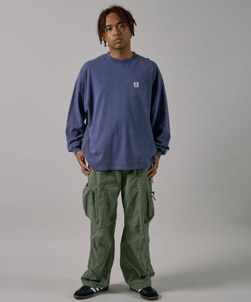 BEN DAVIS(ベンデイビス)の「【BEN DAVIS(ベンデイビス)】 WASHED L/S LABEL TEE(WIDE) / ストーンウォッシュ フェード ピスネーム ロンT ワンポイント 長袖 ビッグシルエット(Tシャツ/カットソー・メンズ・ブラック/ラベンダー/ネイビー/ダークグリーン/ホワイト・MEDIUM/LARGE/X-LARGE)」の14枚目の写真
