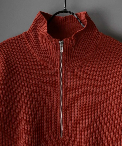 SITRY（シトリー）の「half zip sweater/畦編み ハーフジップ セーター/ニット（ニット/セーター・メンズ・ブラック/グリーン/ライトベージュ/オレンジ/ブラウン・L/XL/M）」の6枚目の写真