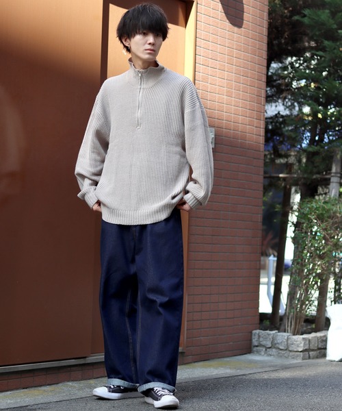 SITRY（シトリー）の「half zip sweater/畦編み ハーフジップ セーター/ニット（ニット/セーター・メンズ・ブラック/グリーン/ライトベージュ/オレンジ/ブラウン・L/XL/M）」の21枚目の写真