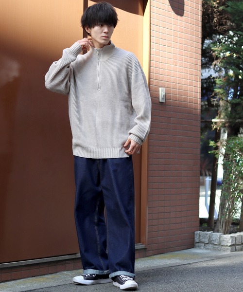 SITRY（シトリー）の「half zip sweater/畦編み ハーフジップ セーター/ニット（ニット/セーター・メンズ・ブラック/グリーン/ライトベージュ/オレンジ/ブラウン・L/XL/M）」の22枚目の写真