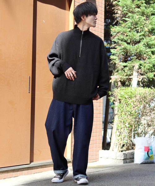 SITRY（シトリー）の「half zip sweater/畦編み ハーフジップ セーター/ニット（ニット/セーター・メンズ・ブラック/グリーン/ライトベージュ/オレンジ/ブラウン・L/XL/M）」の15枚目の写真