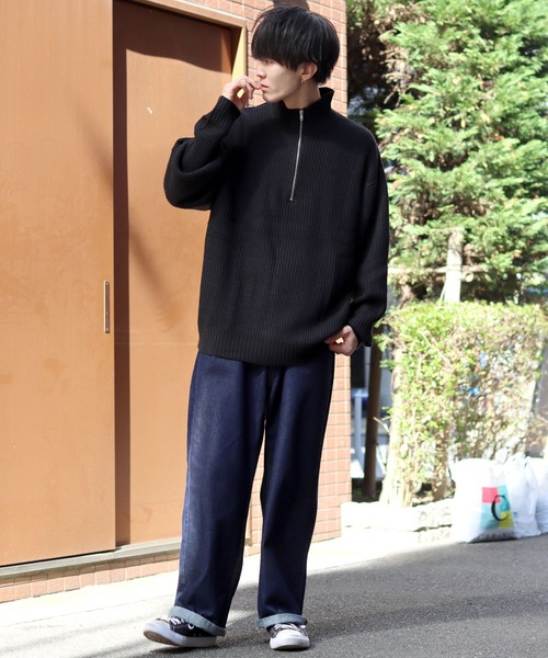 SITRY（シトリー）の「half zip sweater/畦編み ハーフジップ セーター/ニット（ニット/セーター・メンズ・ブラック/グリーン/ライトベージュ/オレンジ/ブラウン・L/XL/M）」の16枚目の写真