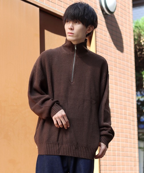 SITRY（シトリー）の「half zip sweater/畦編み ハーフジップ セーター/ニット（ニット/セーター・メンズ・ブラック/グリーン/ライトベージュ/オレンジ/ブラウン・L/XL/M）」の20枚目の写真