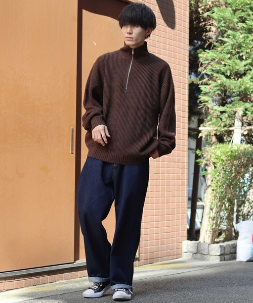 SITRY（シトリー）の「half zip sweater/畦編み ハーフジップ セーター/ニット（ニット/セーター・メンズ・ブラック/グリーン/ライトベージュ/オレンジ/ブラウン・L/XL/M）」の18枚目の写真