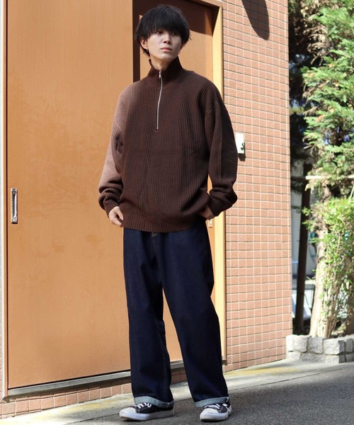 SITRY（シトリー）の「half zip sweater/畦編み ハーフジップ セーター/ニット（ニット/セーター・メンズ・ブラック/グリーン/ライトベージュ/オレンジ/ブラウン・L/XL/M）」の19枚目の写真