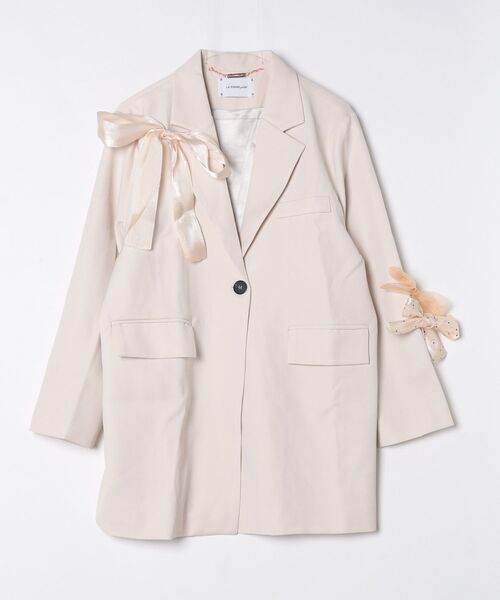 LA POMME petit(ラポミ・プチ)の「Ribbon Attacthed Black Jacket(テーラードジャケット・レディース・ブラック/ブルー/ベージュ・MEDIUM/SMALL)」の3枚目の写真