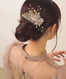 上品 リーフ フラワー 蕾 ヘアクリップ 結婚式 お呼ばれ オケージョン