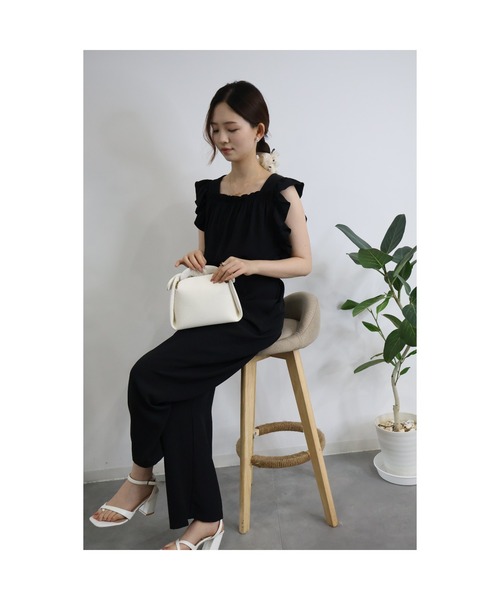 SAISON DE PAPILLON（セゾンドパピヨン）の「牛床革レザー２WAYショルダーバッグ 韓国ファッション（ショルダーバッグ・レディース・ブラック/オフホワイト・フリー）」の4枚目の写真