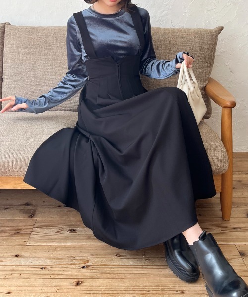 セール】フロントジップハイウエストジャンスカ（ジャンパースカート