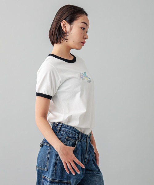 X-girl（エックスガール）の「BURNING X LOGO S/S RINGER BABY TEE（Tシャツ/カットソー・レディース・ブラック/ホワイト/ピンク・S/M）」の13枚目の写真