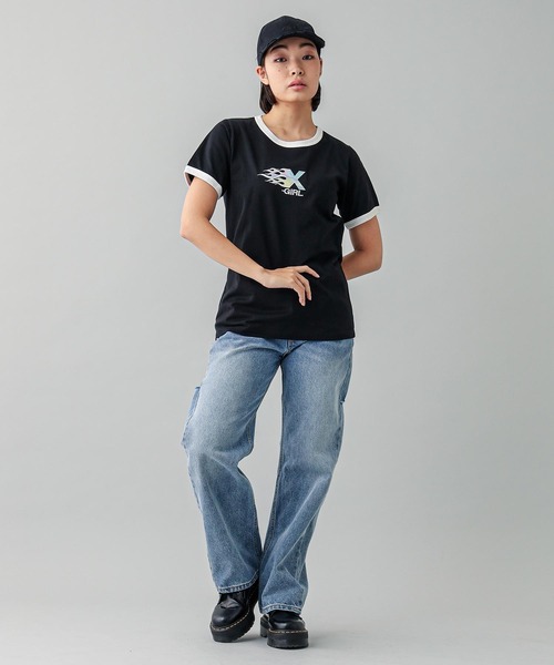 X-girl（エックスガール）の「BURNING X LOGO S/S RINGER BABY TEE（Tシャツ/カットソー・レディース・ブラック/ホワイト/ピンク・S/M）」の22枚目の写真