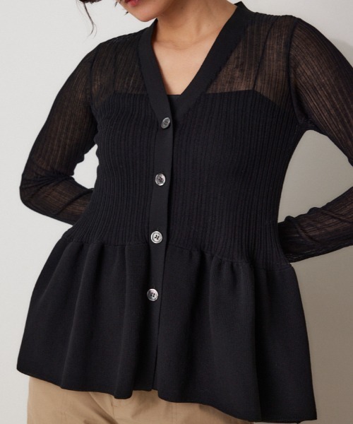 crie conforto（クリーコンフォルト）の「シアードッキングペプラムカーディガン（カーディガン/ボレロ・レディース・ブラック/ネイビー/ホワイト・FREE）」の3枚目の写真