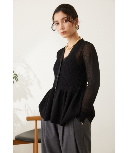 crie conforto（クリーコンフォルト）の「シアードッキングペプラムカーディガン（カーディガン/ボレロ・レディース・ブラック/ネイビー/ホワイト・FREE）」の6枚目の写真