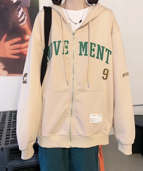 SHEPP（シープ）の「オーバーサイズ フロントロゴナンバリング ジップアップパーカー（パーカー・レディース・ブラック/アイボリー/グリーン/グレー・L/XL）」の2枚目の写真